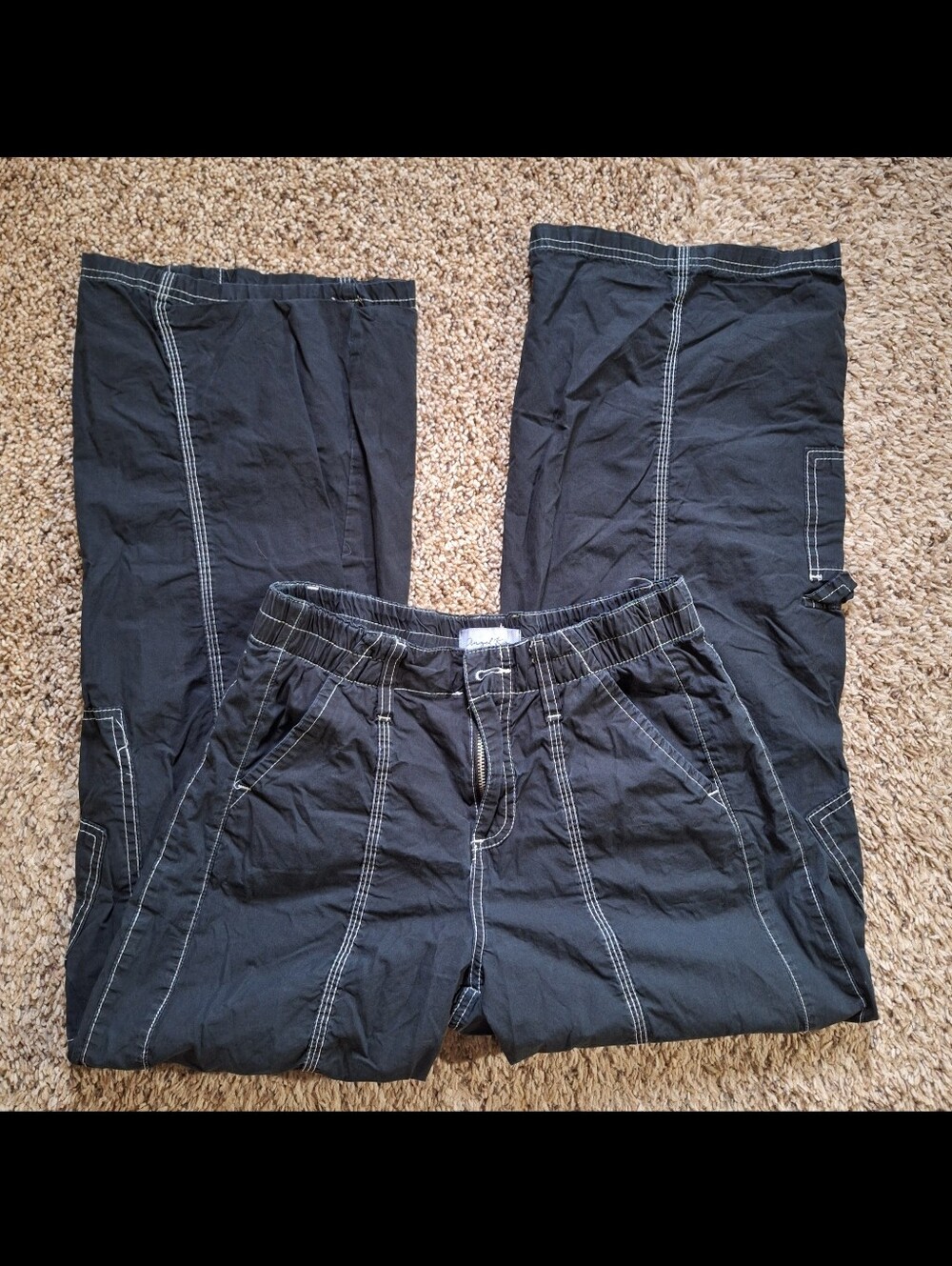 Angel Kiss Y2K Contrast Stitch Black Cargo Utility Pants (Size 7/28)